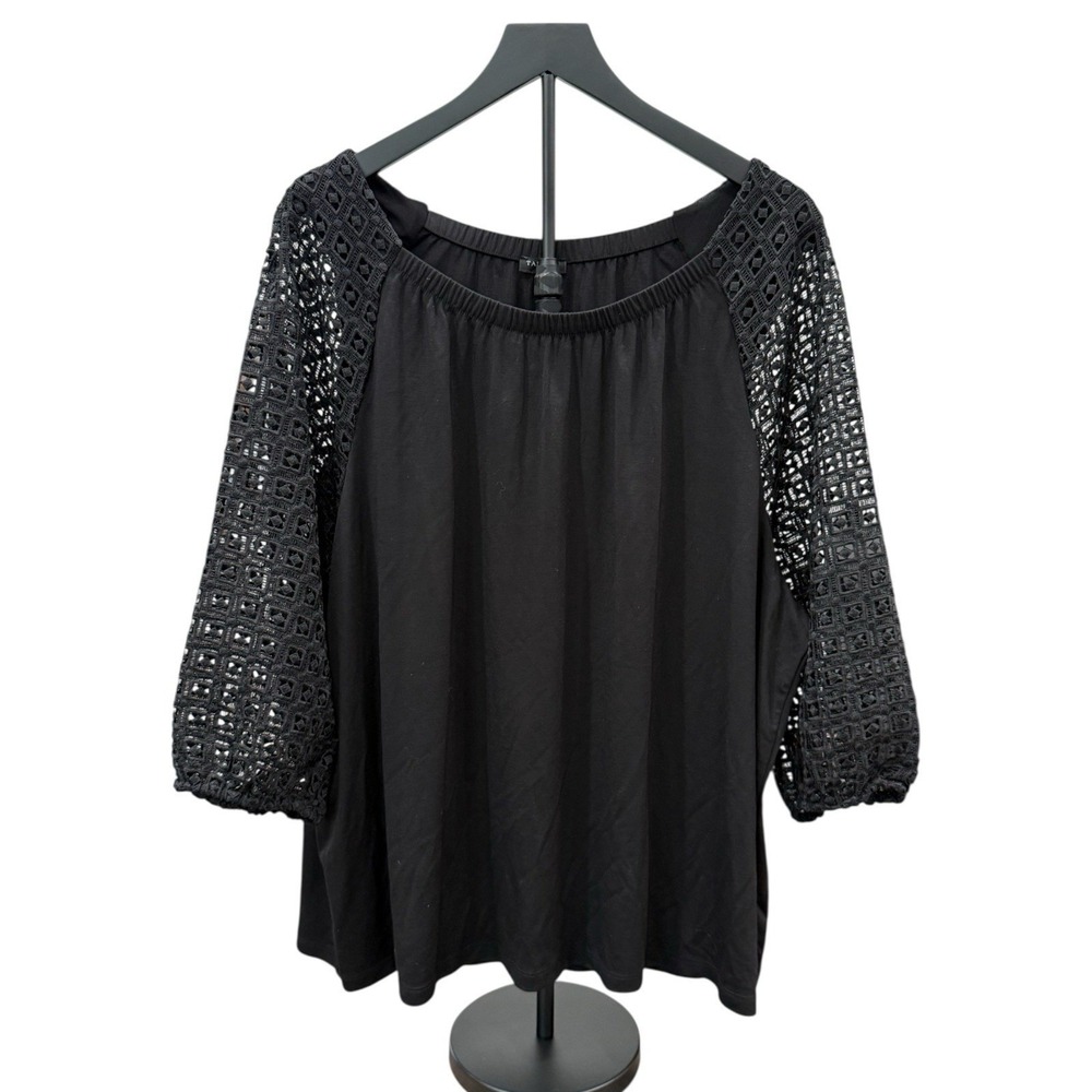 Talbots Womens Lace Ponte Top Bubble 3/4 Sleeve Dark Romantic 3X Black Valentine